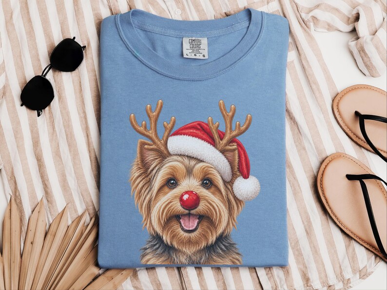 Christmas Yorkie Shirt, Holiday Dog Mom Gift, Festive Yorkie Lover Tee, Santa Paws Sweatshirt, Christmas Pet Owner Shirt image 5