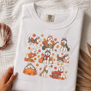 Autumn Husky Shirt, Siberian Husky Dog Gift, Fall Dog Mom Sweatshirt, Cozy Autumn Apparel, Cute Puppy Tee image 4