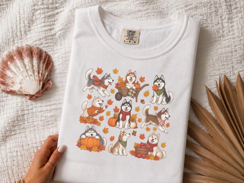 Autumn Husky Shirt, Siberian Husky Dog Gift, Fall Dog Mom Sweatshirt, Cozy Autumn Apparel, Cute Puppy Tee image 4