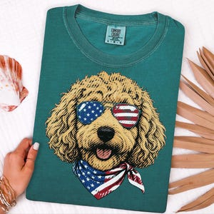 Comfort Colors Patriotic Dog Shirt, Goldendoodle Mom T-Shirt, Fourth of July Dog Dad Sweatshirt, USA Doodle Pet Owner Tops, 4th Of July Dog image 3