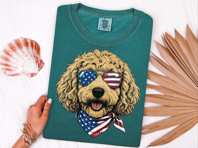 Comfort Colors Patriotic Dog Shirt, Goldendoodle Mom T-Shirt, Fourth of July Dog Dad Sweatshirt, USA Doodle Pet Owner Tops, 4th Of July Dog image 3