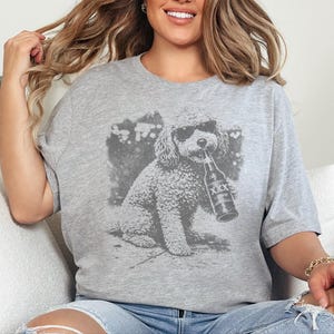 Cavapoo Drinking Beer Shirt | Funny Dog Tee, Silly Pet Portrait, Animal Lover Jumper for Cavapoo Mom, Silly Dog Shirt, Cavapoo Mom Shirt image 2