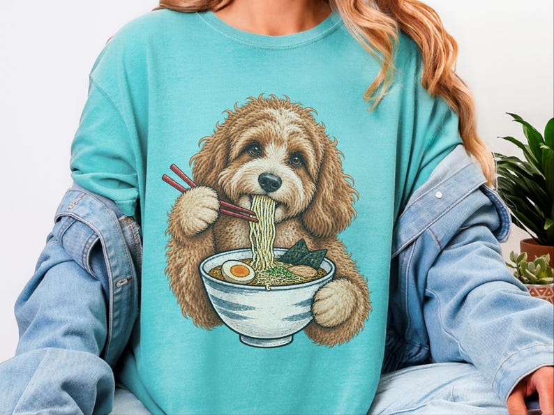 Koszulka Cavapoo, prezent dla miłośnika Cavapoo, koszulka z ramenem, prezent dla mamy Cavapoo, koszulka dla miłośnika makaronu, prezent dla japońskiego jedzenia, bluza z ramenem zdjęcie 10