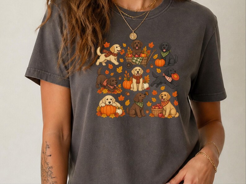 Camiseta de Labrador de otoño, regalo para amantes de los perros de otoño, linda camiseta para mamás de Labrador, suéter de cachorro para Acción de Gracias, ropa acogedora para dueños de mascotas de cosecha. imagen 6