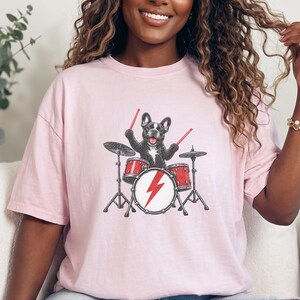French Bulldog Shirt, Drummer Gift Idea, Rock Dog Shirt, Frenchie Graphic Tee, Percussionist Gift, Music Lover Shirt, Band Merch Tee image 5