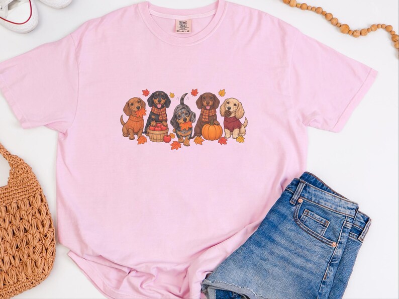 Dachshund Fall Shirt, Autumn Dog Lover Gift, Wiener Dog Sweater, Cute Fall Doxie Tee, Sausage Dog Fall Shirt imagen 3