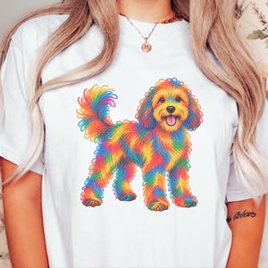 Cavapoo Shirt, Cavapoo Mom Gift, Colorful Dog Tee, Doodle Dog Art, Rainbow Puppy Graphic, Pet Lover Shirt image 4