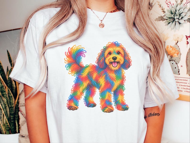 Cavapoo Shirt, Cavapoo Mom Gift, Colorful Dog Tee, Doodle Dog Art, Rainbow Puppy Graphic, Pet Lover Shirt image 4