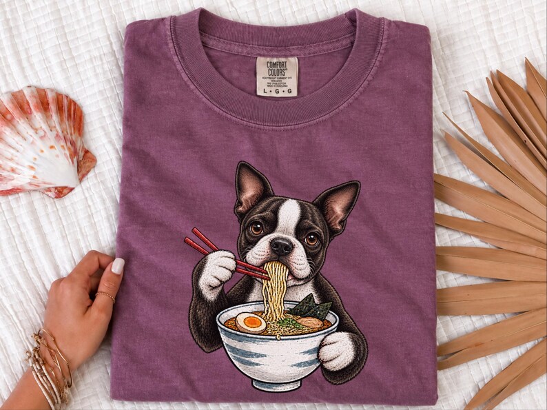 Boston Terrier Shirt, Ramen Lover Gift, Funny Dog Tee, Japanese Food Shirt, Boston Terrier Owner Gift, Noodle Lover T Shirt image 3