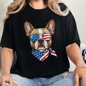 Comfort Colors Patriotic French Bulldog Sunglasses Shirt, Independence Day Anniversary Frenchie Dog Dad Tee, Patriotic Dog Gift immagine 9