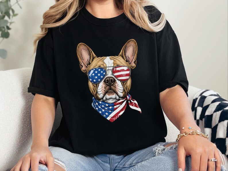 Comfort Colors Patriotic French Bulldog Sunglasses Shirt, Independence Day Anniversary Frenchie Dog Dad Tee, Patriotic Dog Gift immagine 9