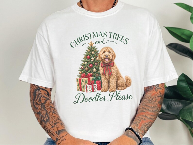 Kerstshirt voor honden, kerstcadeau voor Labradoodles, kerstbomen en doodles, trui voor hondenmoeders, T-shirt voor Labradoodle-liefhebbers, feestelijke top voor huisdiereigenaren afbeelding 3