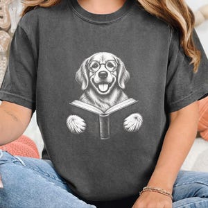 Golden Retriever Reading Shirt, Bookish Dog Lover Gift, Librarian Shirt, Teacher Bookworm Tee image 4