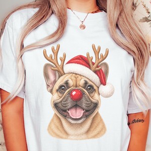 Maglietta natalizia con bulldog francese, regalo per la mamma di un cane per le feste, felpa festiva con bulldog francese, maglietta natalizia con cucciolo, per gli amanti del bulldog francese immagine 2