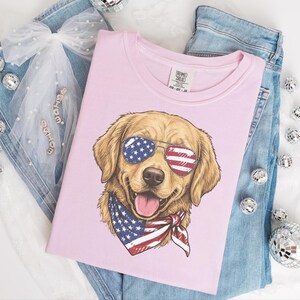Comfort Colors Patriotic Golden Retriever Shirt, American Flag USA Independence Day Tee, Fourth of July Dog Mom Clothing, Patriotic Dog Gift image 6