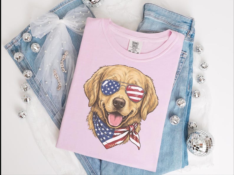 Comfort Colors Patriotic Golden Retriever Shirt, American Flag USA Independence Day Tee, Fourth of July Dog Mom Clothing, Patriotic Dog Gift image 6