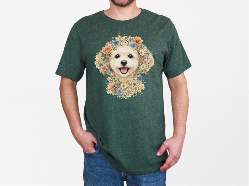 Maltipoo Print Shirt, Maltipoo Floral Face Tee, Spring Animal Art, Maltese Poodle Gifts, Dog Lover Tee, Maltese Poodle Fan, Mama Dog Owner image 6