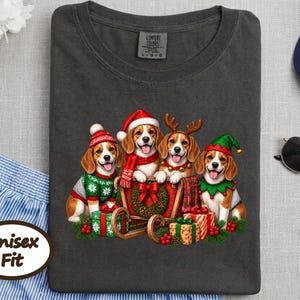 Christmas Dog Shirt, Beagle Lover Gift, Festive Santa Puppy Graphic Top, Christmas Dog Lover Gift, Beagle Christmas Shirt image 5