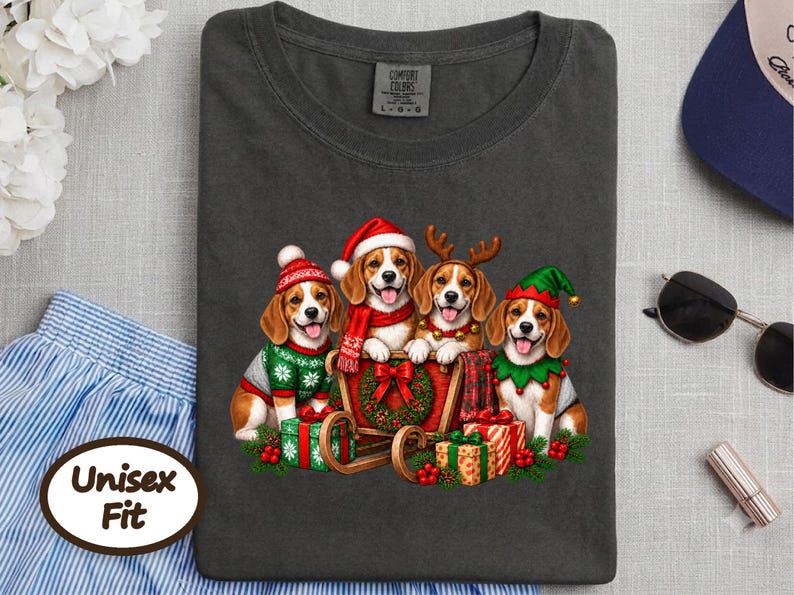 Christmas Dog Shirt, Beagle Lover Gift, Festive Santa Puppy Graphic Top, Christmas Dog Lover Gift, Beagle Christmas Shirt image 5