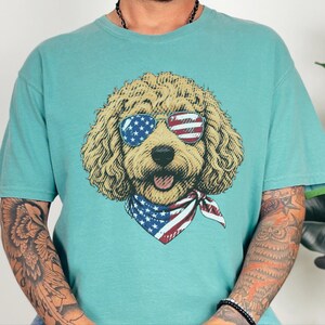Comfort Colors Patriotic Dog Shirt, Goldendoodle Mom T-Shirt, Fourth of July Dog Dad Sweatshirt, USA Doodle Pet Owner Tops, 4th Of July Dog image 5