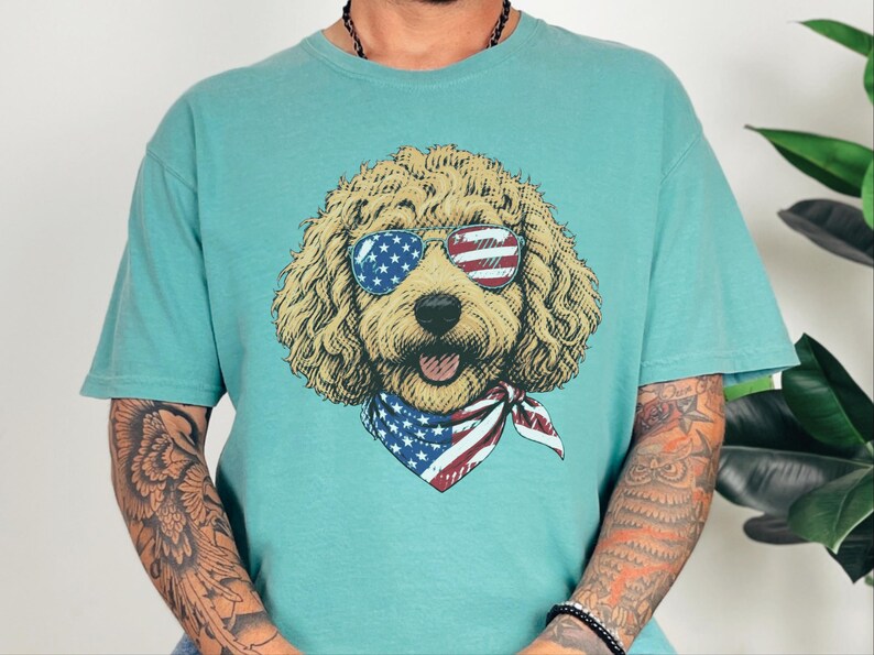 Comfort Colors Patriotic Dog Shirt, Goldendoodle Mom T-Shirt, Fourth of July Dog Dad Sweatshirt, USA Doodle Pet Owner Tops, 4th Of July Dog image 5
