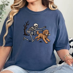 Goldendoodle Dog Shirt, Halloween Goldendoodle Gift, Skeleton Dog Tee, Spooky Dog Lover Shirt, Funny Skeleton Art, Goldendoodle Dad Gift image 3
