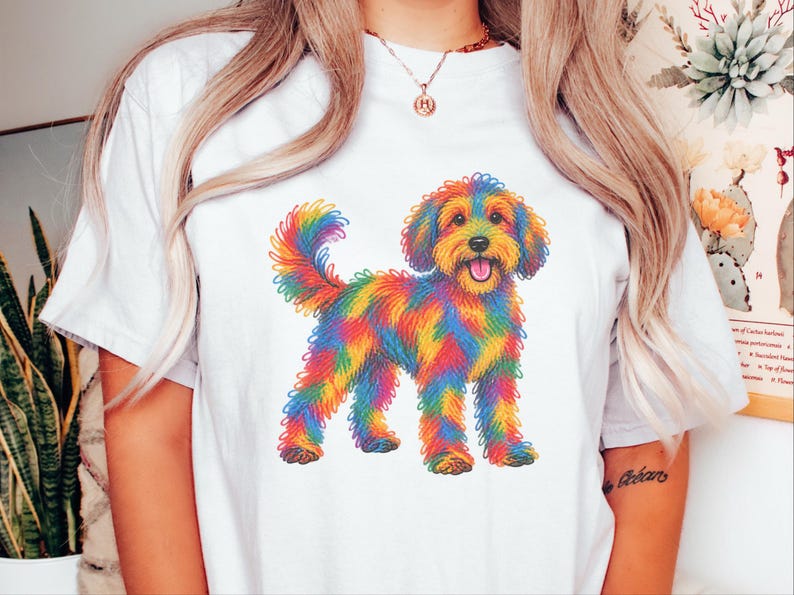 Camiseta de perro Schnoodle, regalo para dueños de Schnoodle, arte de perros colorido, camiseta con estampado de garabatos, ropa para amantes de los perros imagen 1