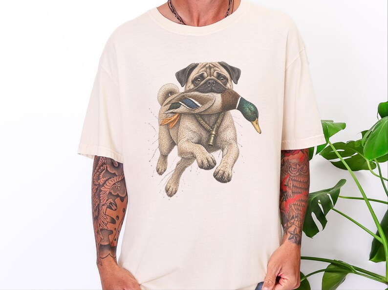 T-shirt met mopshondmotief voor eendenjagers, grappig cadeau voor eendenjacht, T-shirt voor watervogeljagers, shirt voor de jacht op wilde eenden, cadeau voor buitenjagers afbeelding 5