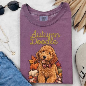 Koszulka dla psa w jesiennych kolorach Comfort Colors, koszulka dla mamy Goldendoodle, koszulka z jesiennym motywem Doodle, strój na Święto Dziękczynienia dla miłośnika psów Labradoodle, prezent dla miłośnika Doodle zdjęcie 7