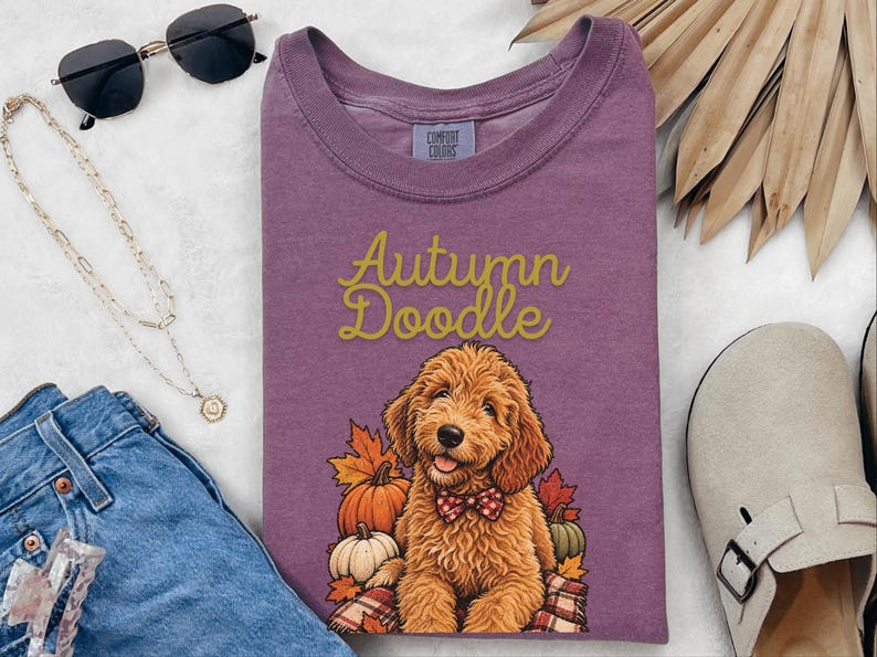 Koszulka dla psa w jesiennych kolorach Comfort Colors, koszulka dla mamy Goldendoodle, koszulka z jesiennym motywem Doodle, strój na Święto Dziękczynienia dla miłośnika psów Labradoodle, prezent dla miłośnika Doodle zdjęcie 7