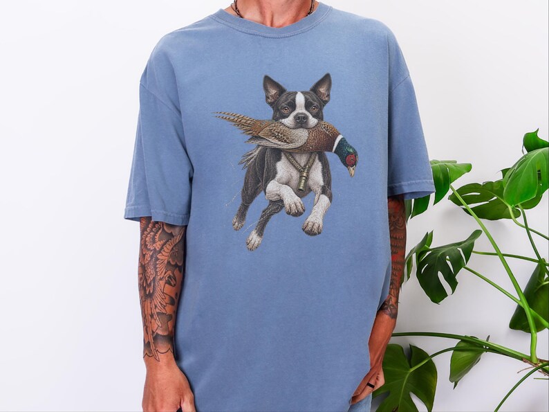 Boston Terrier Shirt, Pheasant Hunting Gift, Bird Hunter Tee, Outdoorsman Gift, Hunting Dog Shirt image 6