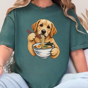 Yellow Lab Ramen Shirt, Labrador Retriever Gift, Noodle Lover Tee, Funny Dog Shirt, Labrador Mom Gift, Foodie Shirt, Dog Dad Shirt, Lab image 2
