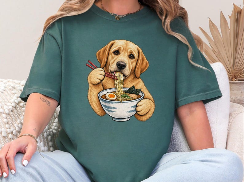 Yellow Lab Ramen Shirt, Labrador Retriever Gift, Noodle Lover Tee, Funny Dog Shirt, Labrador Mom Gift, Foodie Shirt, Dog Dad Shirt, Lab image 2