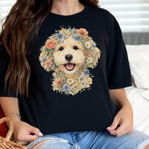 Comfort Colors Doodle Dog Gift, Golden Doodle Floral Tee, Watercolor Dog Art, Goldendoodle Owner Gift, Spring Summer, Goldendoodle Print immagine 12