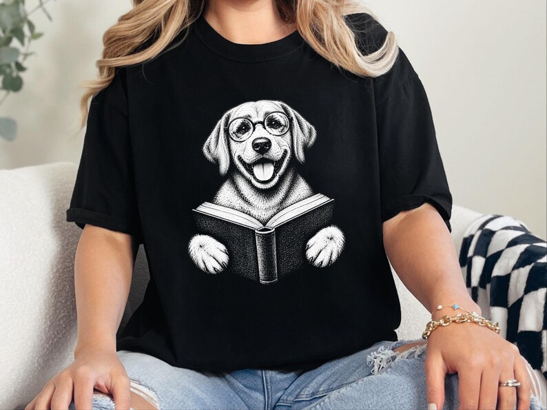 Reading Dog Shirt, Bookish Dog Tee, Lab Lover Gift, Dog Owner Gift, Library Shirt, Book Lover Shirt, Dog Mom Gift image 7