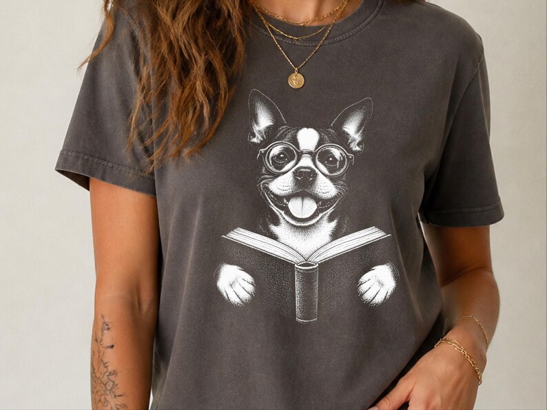 Boston Terrier Reading Book Shirt, Bookish Dog Tee, Boston Terrier Gift, Dog Lover Book Tee, Library Shirt image 4