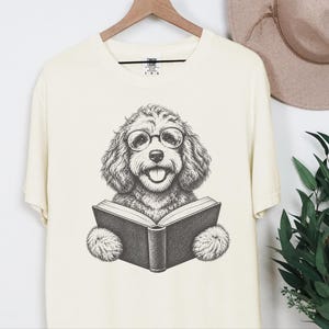 Bookish Dog Tee, Cavapoo Mom Gift, Reading Animal Art, Cavapoo Shirt, Dog Lover Book Tee image 10