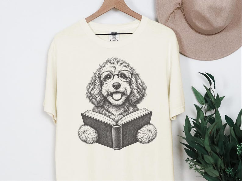 Bookish Dog Tee, Cavapoo Mom Gift, Reading Animal Art, Cavapoo Shirt, Dog Lover Book Tee image 10