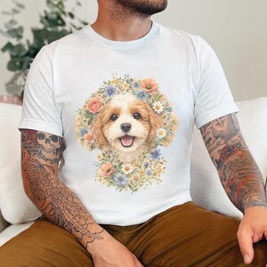 Cavapoo Mom Shirt, Cavapoo Floral Face Tee, Cute Dog Art, Dog Lover Gift for Owners, Poodle Cross Puppy, Floral Dog Design, Cavapoo Dad Gift imagen 3
