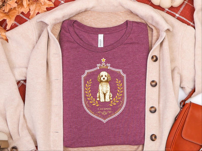 Cavapoo Owner Gift, Royal Dog Portrait Shirt, Vintage Pet Art Tee for Dog Mom and Dad, Custom Cavoodle Crest, Personalized Pet Print image 3
