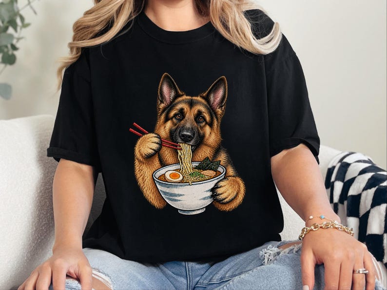 German Shepherd Ramen Shirt, Ramen Lover Gift, Funny Dog Tee, Japanese Food Shirt, Shepherd Dog Lover Gift, Noodle Lover Sweatshirt image 7