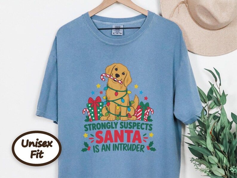 Christmas Dog Shirt, Golden Retriever Christmas Gift, Funny Christmas Dog Tee, Santa Is An Intruder Shirt, Holiday Dog Lover Gift image 9