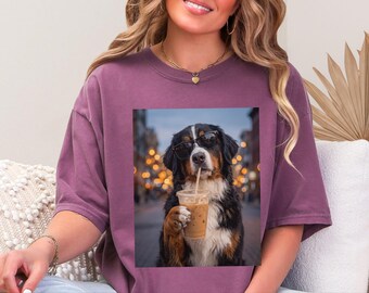 Cool Bernese Mountain Dog Drinking Iced Coffee Berner Mom T Shirt For Coffee Lovers
