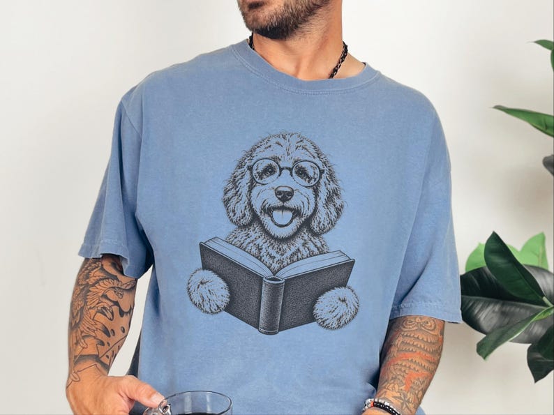 Labradoodle Reading Shirt, Bookish Dog Lover Gift, Labradoodle Dad Tee, Reading Dog Shirt, Bookworm Outfit image 6