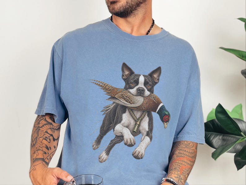 Boston Terrier Shirt, Pheasant Hunting Gift, Bird Hunter Tee, Outdoorsman Gift, Hunting Dog Shirt image 10