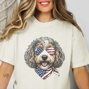 Comfort Colors Patriotic Aussiedoodle Shirt, Semiquincentennial Independence Day Patriotic Dog Owner Clothing, American Goldendoodle Mother image 7