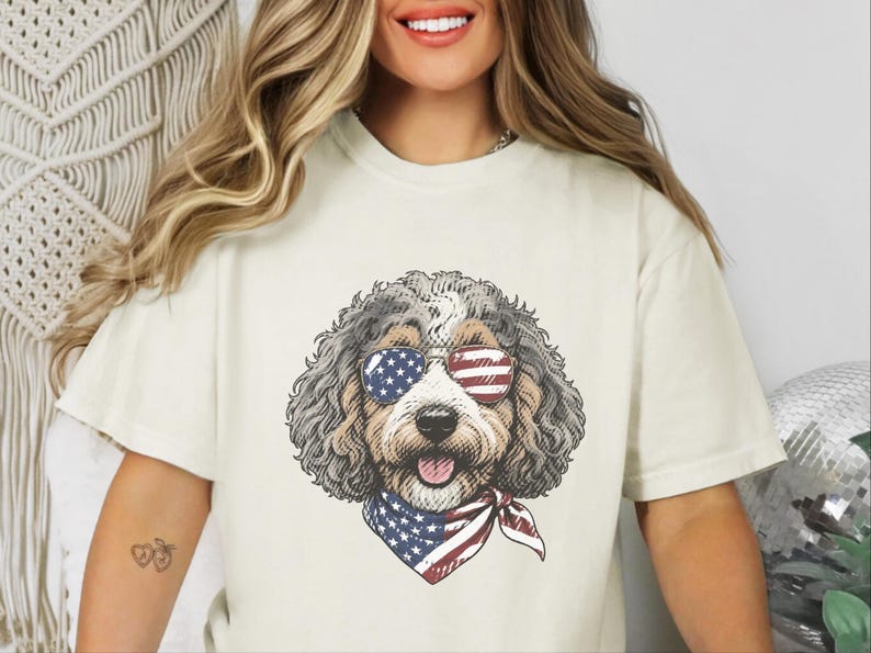 Comfort Colors Patriotic Aussiedoodle Shirt, Semiquincentennial Independence Day Patriotic Dog Owner Clothing, American Goldendoodle Mother image 7