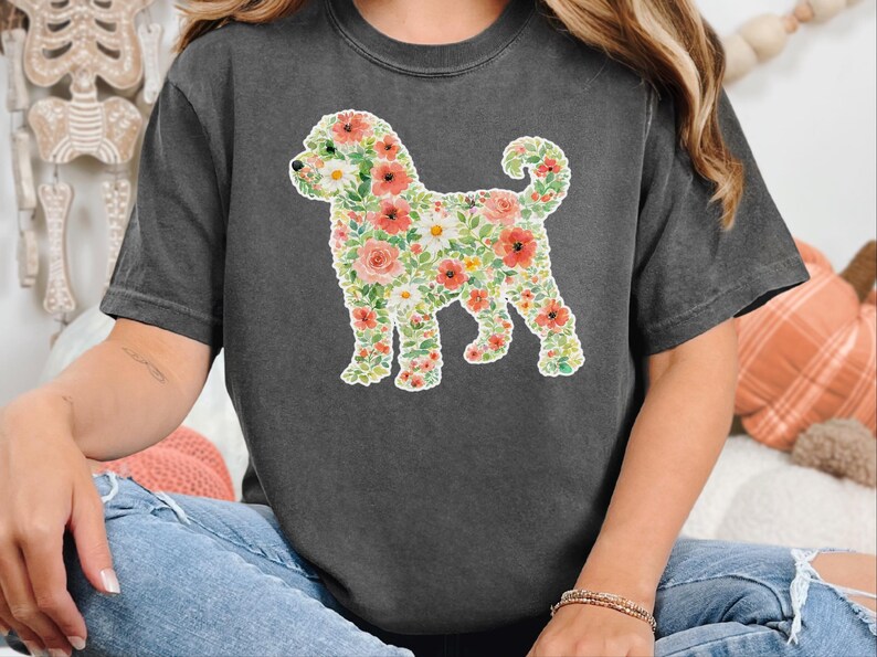 Comfort Colors Schnoodle Lover Schnoodle Floral Silhouette T-Shirt, Summer Flowers Dog Tee, Pet Owner Present, Summer Flowers Shirt image 8