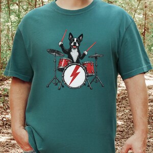 Boston Terrier Shirt, Drummer Gift Idea, Rock Dog Tee, Music Lover Present, Boston Terrier Art, Funny Dog Shirt image 5