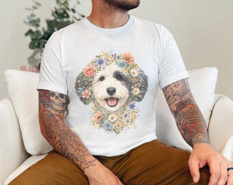 Sheepadoodle Botanical Dog Portrait Shirt Wildflower Pet Lover Gift